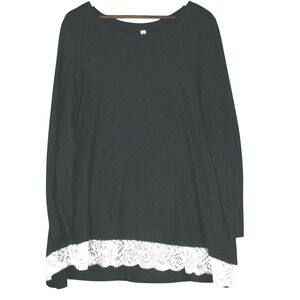 Zenana‎ Womens XL Lace Trim Tunic Top Lagenlook Boho Stretch Swing